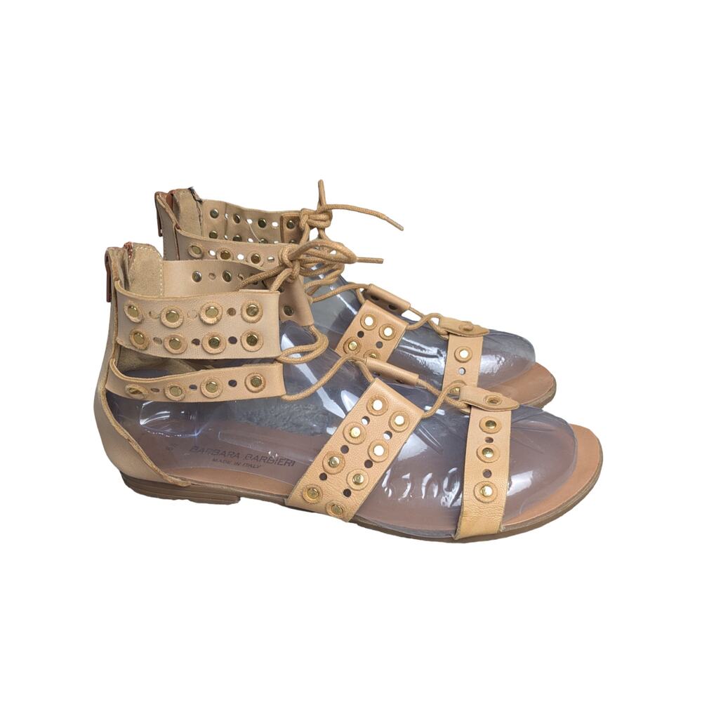Barbara Barbieri Leather Studded Gladiator Sandal Lace Up Flat Italy 8.5